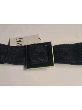 Zara  Belt Women’s Jute Square Buckle Black Belt 30